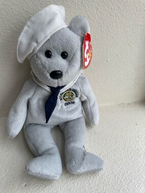 VTG 2003 Ty Beanie Baby Ronnie Retired USS Ronald Regan CVN76 Grey Sailor Bear